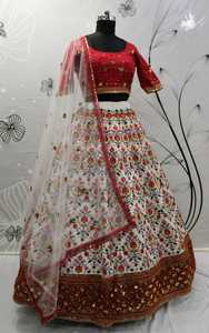 Seda con bordado pesado ZARI, trabajo y trabajo de secuencia, Colección LEHENGA - Product Image 2