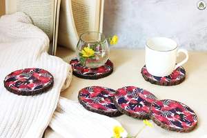 Ensemble de sous-verres en bois massif naturel, style bohème, écologique, fait à la main, imprimé coloré, pour les boutiques de cadeaux de détail, prix bas - Product Image 5