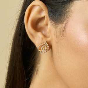 Boucles d'oreilles tendance vintage en zircon, motifs goutte d'eau, boule et fleur, en alliage de zinc, laiton, cuivre, perles et diamants pour les fêtes - 182466 - Product Image 2