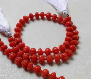 Beautiful <b>Red</b> Coral Carved Melon Shape <b>Beads</b>,100% Natural Italian Coral Carved <b>Beads</b> Melon Shape Top Quality <b>Beads</b> Inches Strand - Product Image 3