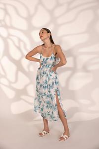 ชุดเดรสมิดิผ้าโพลีเอสเตอร์ลายดอกไม้ฤดูร้อนของผู้หญิงกระโปรงโบฮีเมียนแขนกุดอัดพลีทกระโปรงยาวสำหรับใส่ในตอนกลางวันและงานปาร์ตี้ - Product Image 6