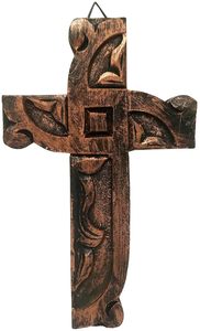 รูปปั้นไม้กางเขนไม้ทาสีด้วยมือดีไซน์ป๊อปอาร์ตที่ทันสมัยเป็นมิตรกับสิ่งแวดล้อมสำหรับงานฝีมือไม้มะม่วงสีน้ำตาลทองสำหรับงานแต่งงาน - Product Image 4