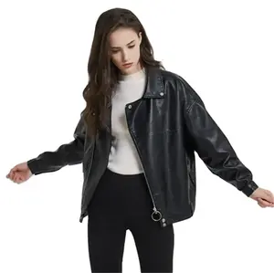 Nueva moda de mujer chaqueta de invierno de manga larga de cuero genuino cierre de cremallera de moda de otoño - Product Image 6