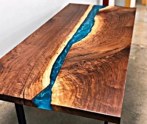 Mobilier moderne, table époxy en résine de rivière, table à manger en bois massif à bord vif pour restaurant et maison - Product Image 6