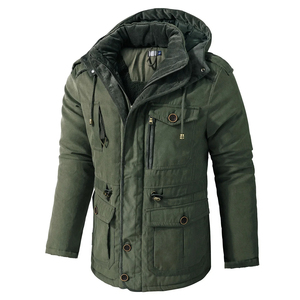 Veste pour homme HIVER TAILLE USA Grande taille Veste en polaire d'agneau Manteau mi-long à capuche en coton épais multi-poches décontracté - Product Image 3