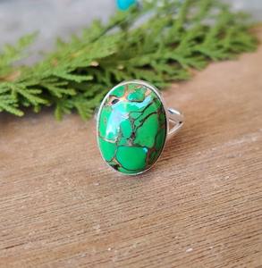 925 Sterling Silver Boho Style Turquoise Gemstone Ring Cadeau de mariage fait main pour les femmes plaqué rhodium pour les fêtes - Product Image 5