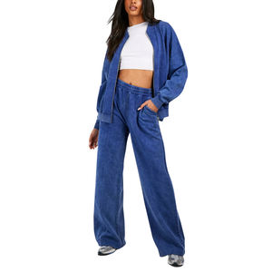 Chándal personalizado de alta calidad Vintage desgastado de manga larga recortado y pantalones de chándal lavado con ácido chándal de mujer - Product Image 6