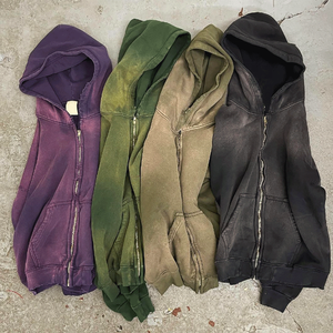 Sudadera con capucha y cremallera completa con logotipo personalizado, sudadera de lana de invierno con estampado de felpa francesa de alta calidad y peso pesado - Product Image 2