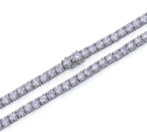 Sterling Silver 925 VVS Moissanite Hip Hop Style Charms Necklace Passes Diamond <b>Tester</b> White <b>Gold</b> Round Cut Diamond Tennis Chain - Product Image 3