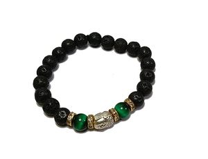 Pulsera de cristal Ojo de tigre verde y cuentas de Buda de lava negra Piedra de cristal de 8mm Joyería de moda Hombres y mujeres Regalo Energía - Product Image 5