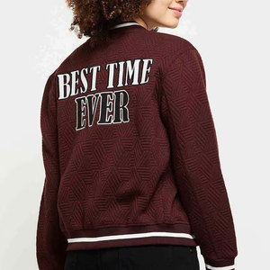 Veste universitaire d'hiver à la mode pour femmes col montant manches longues doublure en laine Logo personnalisé imprimé patchs conception toile tricotée - Product Image 3