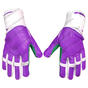 Guantes de bateo de béisbol de cuero de vaca ajustables resistentes en nueva combinación de color púrpura verde blanco - Product Image 3