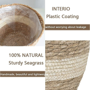 Vecraft-Maceta de algas marinas moderna tejida a mano, cesta de almacenamiento para interior y exterior, macetas para el hogar y el jardín - Product Image 5