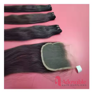 Rizado 6*6 cierre virgen indio Remy cabello cutícula alineada color negro y natural para pelucas frontales de encaje para mujeres cabello indio - Product Image 3