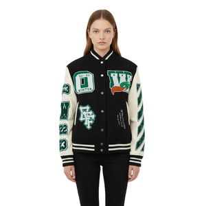 Warm wool leather <b>men</b> <b>varsity</b> <b>jacket</b> custom logo embroidery college style letterman <b>bomber</b> outerwear factory manufacturer - Product Image 3