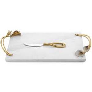 Plateau de service en marbre blanc design antique avec couteau en métal feuille design poignée nickelée vente en gros nouveau design plateau fait main - Product Image 5