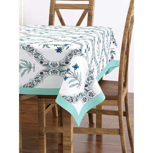 Mantel de seis plazas con estampado de bloque de mano Rajasthani en tela de algodón puro Bel hecha a mano Turquesa - Product Image 4