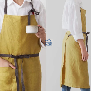 Delantal de cocina de lino y algodón sólido Delantal largo de lino 100% de alta calidad para cocinar. - Product Image 5