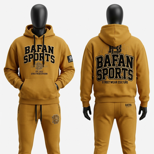 Premium 320 GSM Cotton Fleece Men T Shirt and Legging Set Mustard Brown Soft Warm Fabric Custom Embroidery 2 Pieces Sets men's - Product Image 4