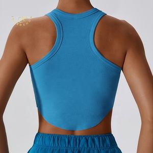 Nouveau débardeur de sport court côtelé pour femme, en denim de haute qualité, imprimé numériquement, coupe-vent, respirant, doublé, personnalisable et uni - Product Image 2