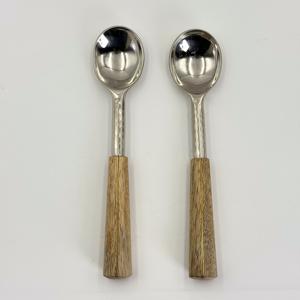 Juego de Cucharas para Helado de Acero Inoxidable de Calidad de Exportación con Mango de Madera para Vajilla de Hogar y Hotel, Juego de Cubiertos para Comer - Product Image 1