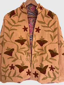 Veste en coton brodée à la main avec col mandarin, manches longues, taille plus, style Prairie Chic pour femmes, vêtements d'automne - Product Image 5