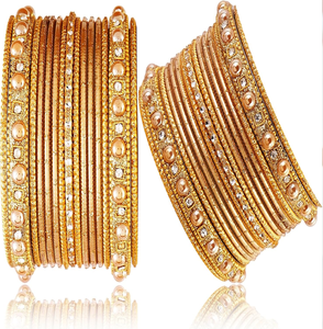 Bracelets en laiton, paire, style temple, design rond perlé, finition or antique, vêtements de mariage traditionnels, disponibles à prix de gros. - Product Image 6