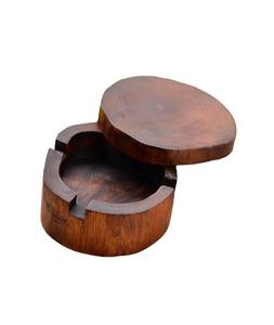 Cendrier à cigarettes rond en bois massif naturel Design classique Intérieur Extérieur Cendrier de table avec porte-cigarette à 3 fentes - Product Image 2