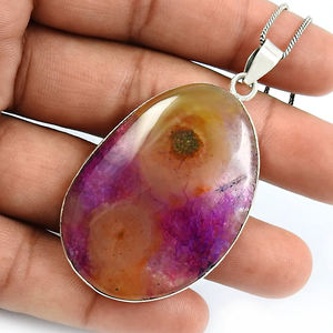 Colgante atractivo de forma ovalada de piedra preciosa de ágata fósil Natural de Plata de Ley 925 para mujeres y hombres, proveedor de joyería hecha a mano India - Product Image 5