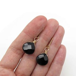Classic Silver-Plated Onyx Heart Drop <b>Earrings</b> Elegant <b>Black</b> Gold-Plated Lever-Back Dangle Wire Wrap Fashion <b>Stud</b> Jewelry Bezel - Product Image 5