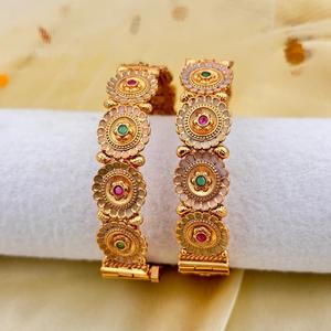 Gorgeous Bridal Brass <b>Bangle</b> <b>Set</b> <b>Gold</b> Tone Classic Jewelry for Women for Engagement Wedding Party & Mehendi - Product Image 1