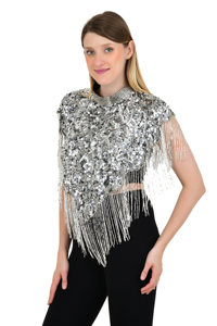 Cape pour femme en broderie lourde faite à la main avec des paillettes, écharpe à sequins, châle, poncho, design personnalisé, couleur personnalisée, portable en toutes saisons, pour mariage - Product Image 3