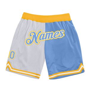 Industrie Direct Engro Sportswear Short de basket-ball personnalisé blanc bleu clair-or Throwback Split Fashion Basketball Shorts - Product Image 1