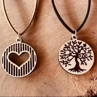Vintage Lazer Kesim Ahşap Charm Kolye Kişiselleştirilmiş El Yapımı Takı Anlamlı Unisex Hediye