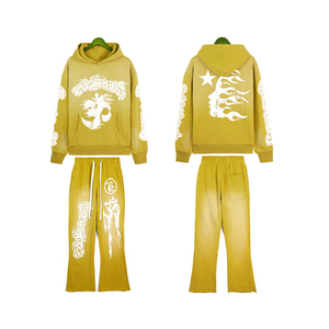 Nueva Sudadera con capucha de algodón de Color sólido Fitness Pullover Sweat suit Gym Hoodie Jogger Pants Flare Chándales Conjuntos - Product Image 2