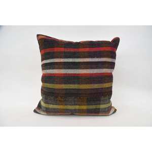Oreiller à motif tartan multicolore 24x24 pouces Vintage Wool Kilim Plaid Woven Technique - Product Image 1