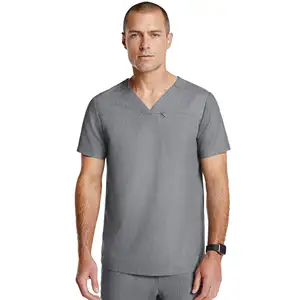 Men's Grey Stretchy Medical Scrub Set V-neck Hospital Uniform Made By Star Figure Enterprises ( PayPal Verified )