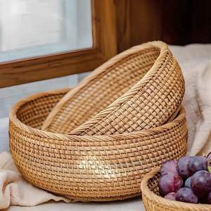 Ensemble de 3 plateaux de service en rotin de haute qualité en osier de l'Inde Taille personnalisée Usage domestique-Bois Marbre Perle Matériaux - Product Image 3