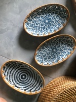 Basquete redondo tecido de bambu, cesta rattan w pendurada decoração com superfície de cerâmica com vários padrões tamanho 19cm, 16cm e 13cm feita à mão no vietnã