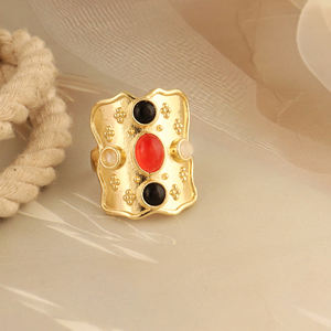 Natural multi gemstone <b>ring</b> blue flashy moonstone adjustable <b>ring</b> beaded designer cabochon 4 stone cocktail <b>ring</b> unisex jewelry - Product Image 6