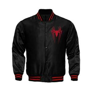 Chaqueta con letras de satén al por mayor Bomber Varsity elegante con acabado brillante para hombres y mujeres - Product Image 1