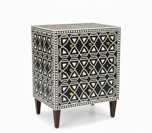 Table de chevet en bois massif avec incrustations d'os artisanales et motif floral, meuble de rangement de luxe pour la chambre à coucher - Product Image 5