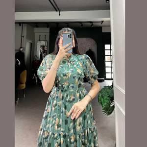 Ikkat-Vestido largo de algodón con manga para mujer, traje largo de diseñador, Ikkat - Product Image 1