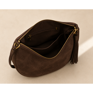 Bolso Hobo de Cuero Genuino para Mujer - Bolso de Hombro Moderno de Gamuza Marrón, OEM ODM con Logotipo Personalizado - Product Image 3