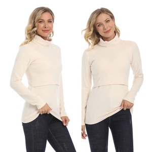 เสื้อคอเต่าสำหรับหญิงตั้งครรภ์ ฤดูใบไม้ร่วง ฤดูหนาว แขนยาว ผ้าฝ้ายเจอร์ซีย์ อุ่นสบาย เหมาะสำหรับให้นมบุตร สวมใส่สบายๆ - Product Image 3