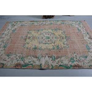 Tapis Turc Vintage 5.7 X 9.2ft Orange Vert Patchwork Design Laine Tissage Plat Technique Latex pour Décorations de Salon - Product Image 3