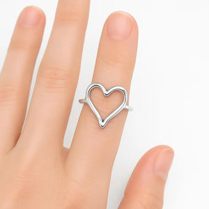 Fashion Design Heart Ring 925 Sterling Silver Women Handmade Chunky Dainty Minimalist <b>Wedding</b> Heart Jewelry Valentine's Day Gift - Product Image 3