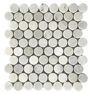Carreaux de mosaïque ronds en pierre polie blanche et noire, design minimaliste moderne pour murs intérieurs de salle de bain, résistants à l'eau, 8 mm - Product Image 3