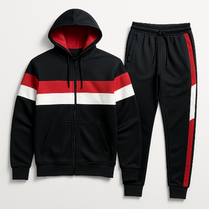 Sweat à capuche deux pièces d'hiver de qualité supérieure et ensemble de jogging avec motif solide style sportif en polaire écologique - Product Image 1