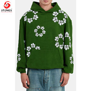 เสื้อฮู้ดผู้ชายภาพกราฟิกโอเวอร์ไซส์ผ้าฝ้ายพลอยเทียม - Product Image 5